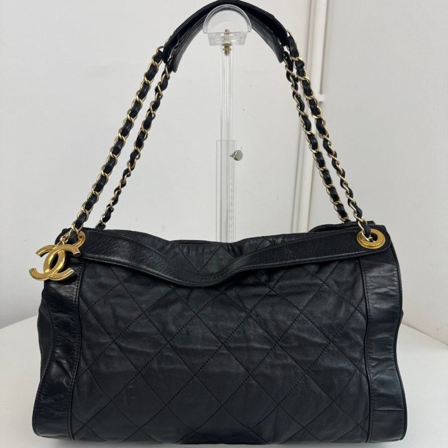 香奈兒/Chanel 黑金牛皮手提吊墜托特鏈條包-5