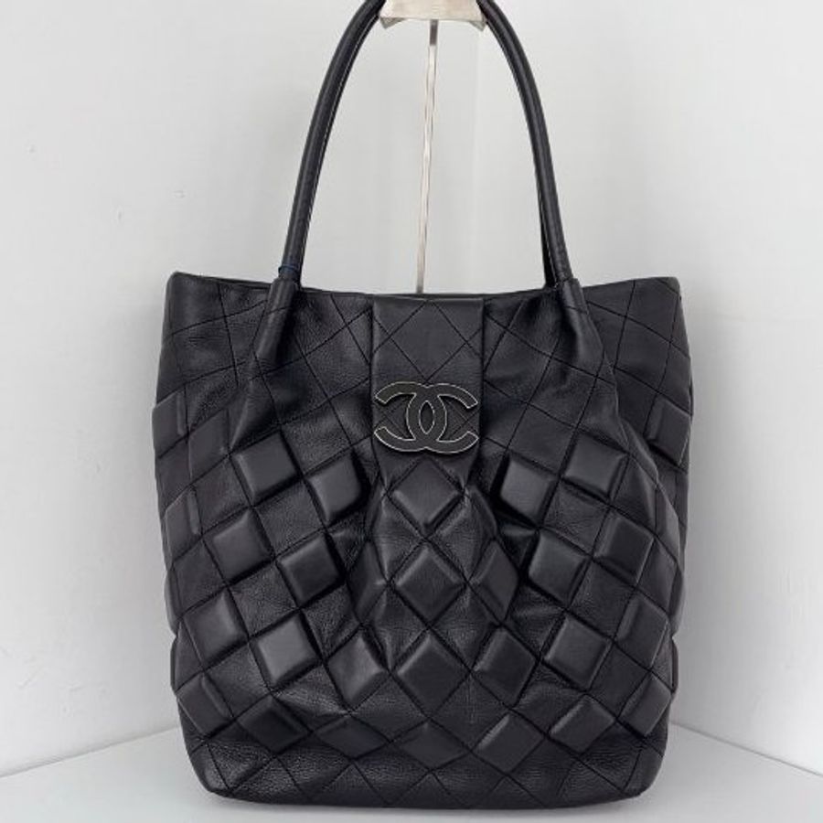 香奈兒/Chanel 黑銀立體菱格全皮托特包 雙C Logo-5