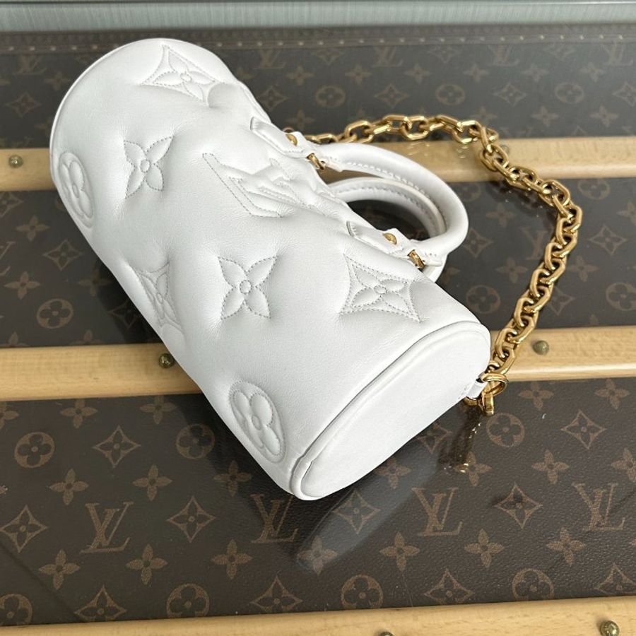 LV 白金全皮壓紋PapillonBB 巴比龍手提肩背斜背圓筒包 芯片款21*10*10 98新配件盒子 塵袋-3