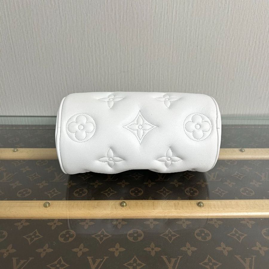 LV 白金全皮壓紋PapillonBB 巴比龍手提肩背斜背圓筒包 芯片款21*10*10 98新配件盒子 塵袋-5