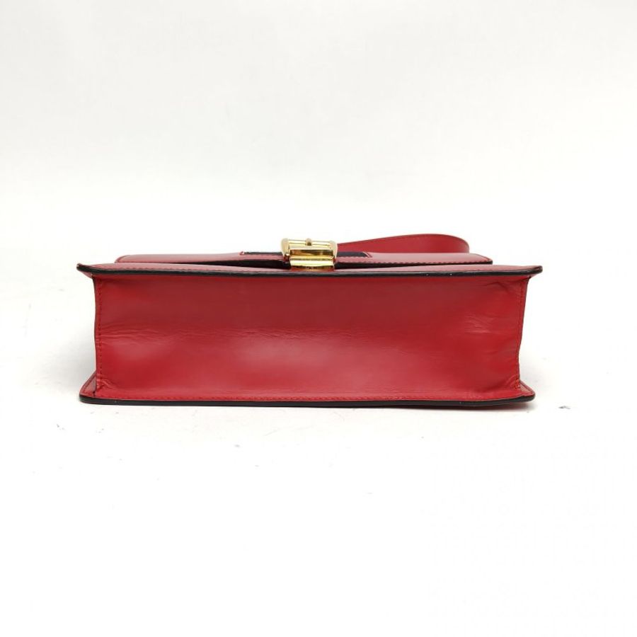 GUCCI Sylvie塞爾維亞絲帶包小號紅色牛皮革金扣肩背包-4