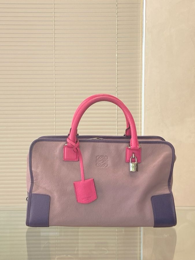 98新 LOEWE/羅意威 Amazona拼色手提包 紫色+玫紅配色-2