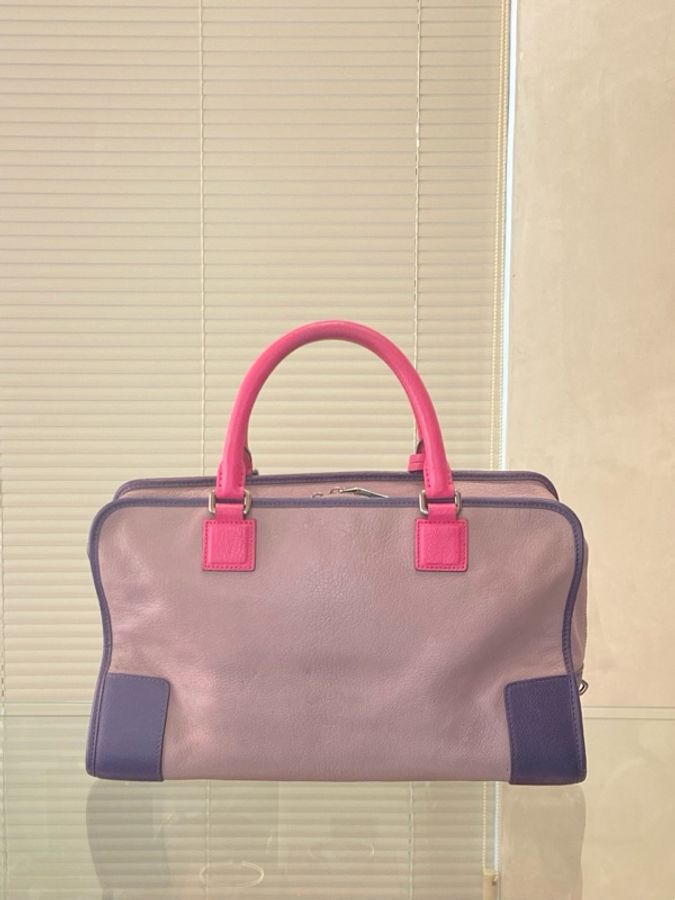 98新 LOEWE/羅意威 Amazona拼色手提包 紫色+玫紅配色-3