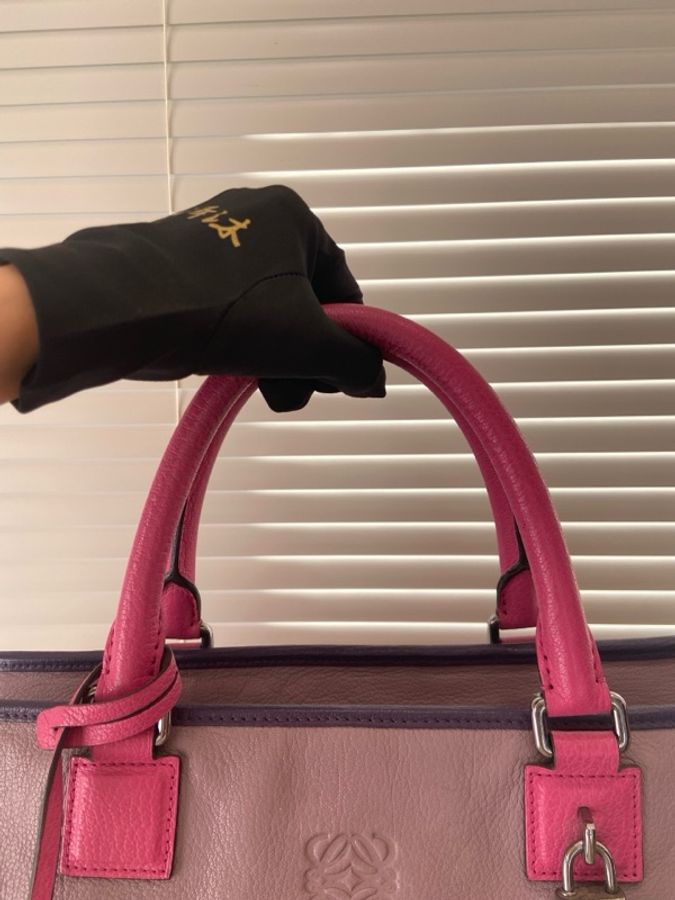 98新 LOEWE/羅意威 Amazona拼色手提包 紫色+玫紅配色-5