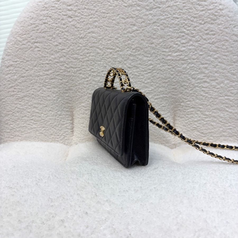 CHANEL包包黑金粒紋牛皮簍空雙C手柄woc鏈包AP2804-2