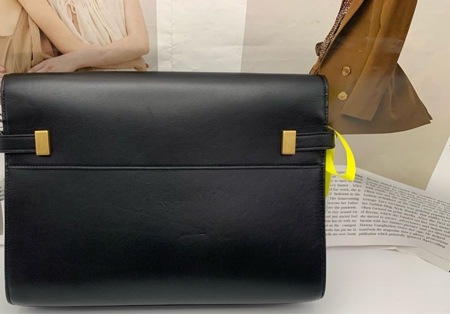 聖羅蘭 YSL 曼哈頓系列 單肩包 黑金 牛皮革-1