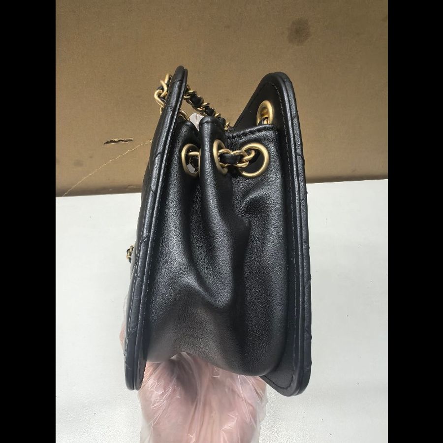 Chanel 黑金菱格皮穿链logo风琴斜挎单肩包-4