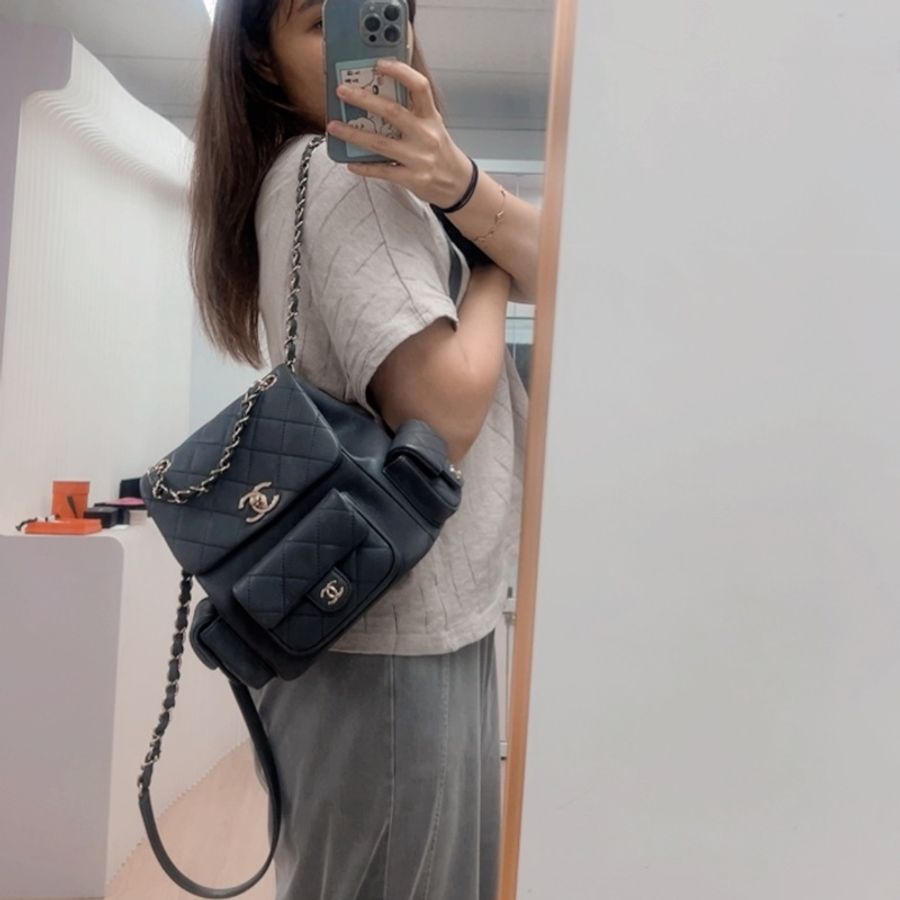 Chanel duma 中號灰色雙肩包/青蛙包-13