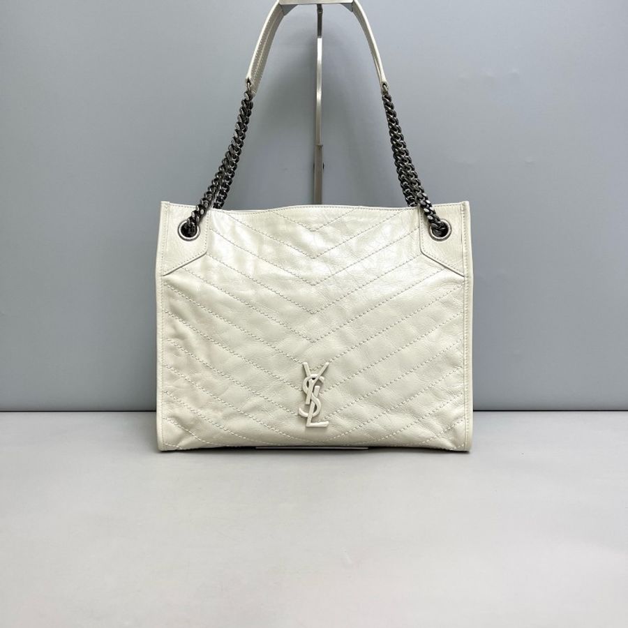 YSL聖羅蘭 98-99新 Niki shopping bag米白色全皮tote-0