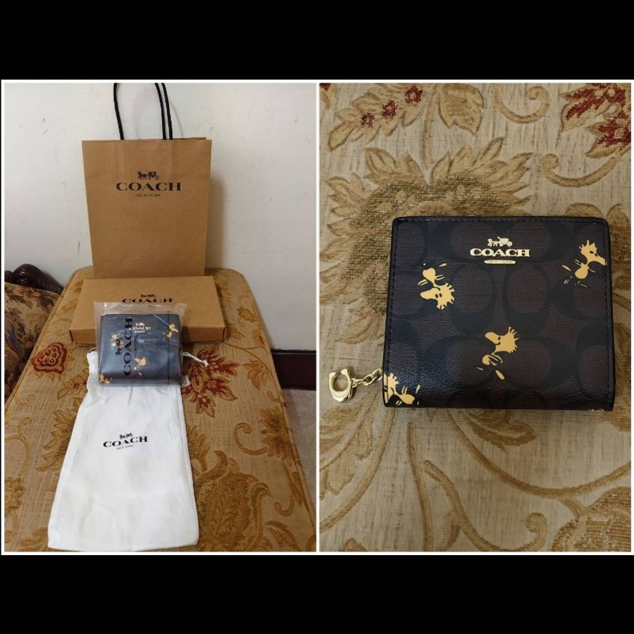 Coach x Snoopy 全新正版現貨 糊塗塌客小鳥 內零錢包實用 真皮及帆布包身 雙折短夾 請看商品敘述-6