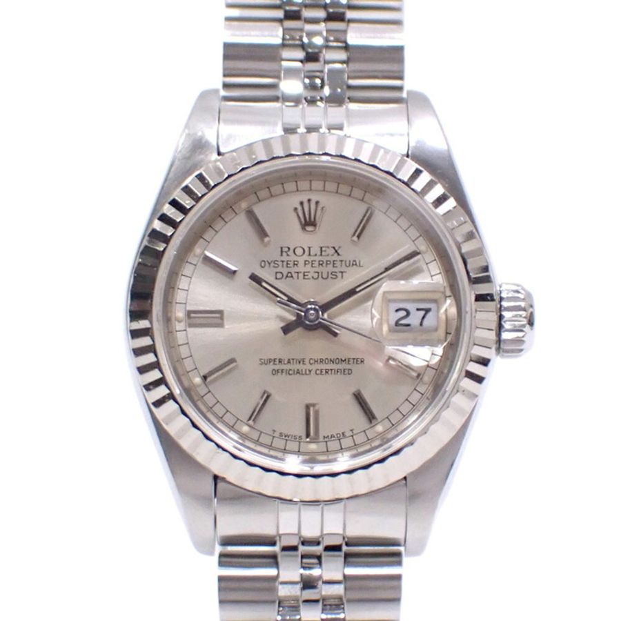 勞力士 Datejust 女士腕錶 69174 自動上鍊,R 字頭序號,約 1988 年,不鏽鋼和白金材質,自動上鍊,銀色錶盤,C2249641-0