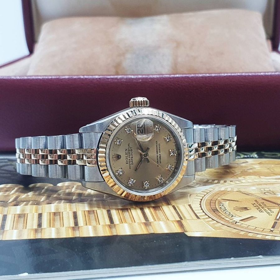 【大眾名錶】ROLEX勞力士 69173 Datejust 蠔式日誌 蠔式女錶 半金款 金色十鑽面盤 大眾名錶B1489-2
