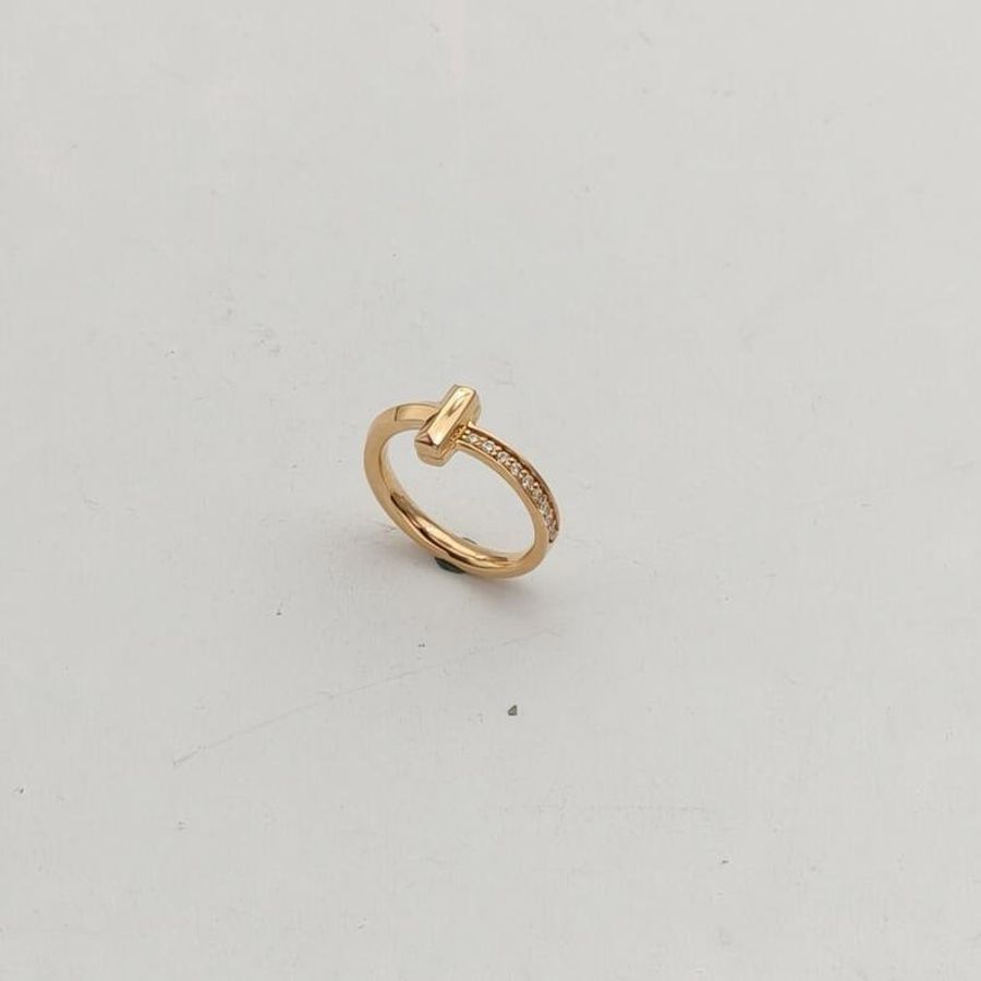 TIFFANY&CO T系列窄版線圈鑲鑽戒指半鑽18K玫瑰金/鑽石45-3