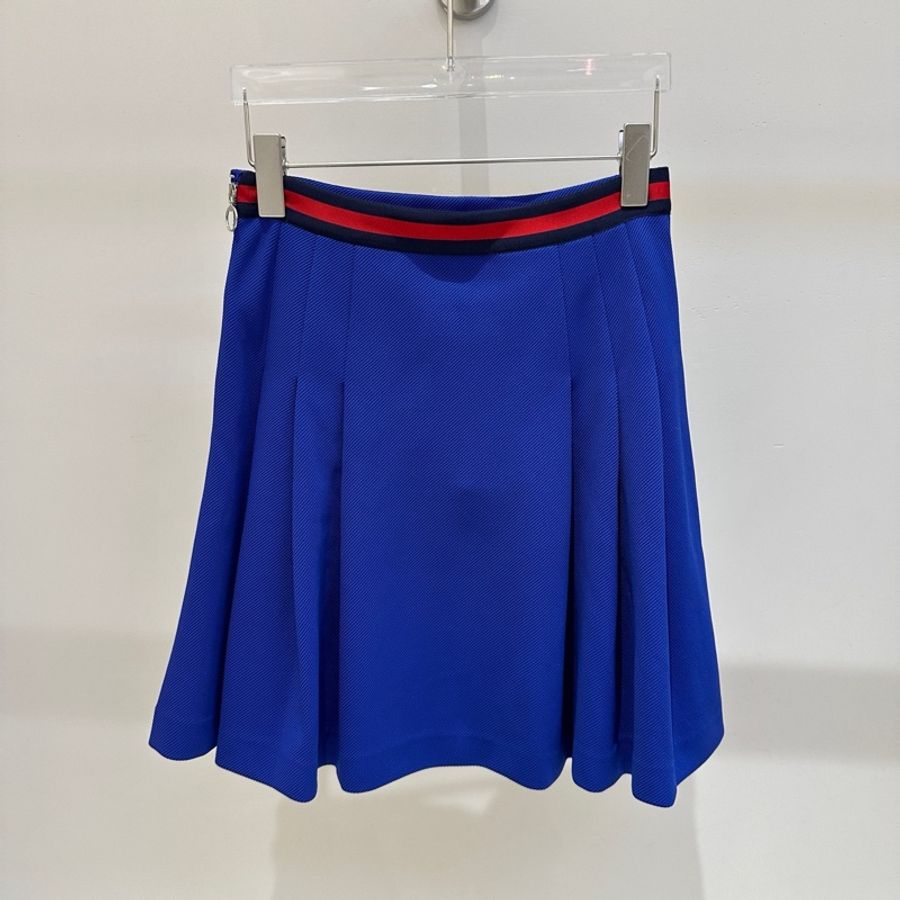 Gucci Royal Blue Skater Skirt with Red and Black Waistband-0