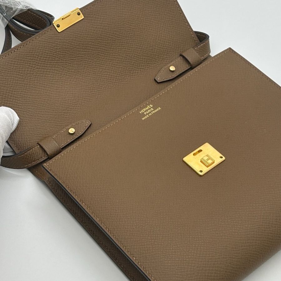 愛馬仕/Hermes U刻 chic16 金棕色 單包,原始未護理 斜挎包單肩包 成色新。-5