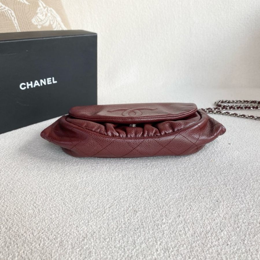 Chanel 大雙C元寶包酒紅色 荔枝皮-4