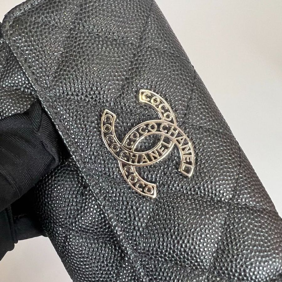 CHANEL 季節款 絲巾卡包 荔枝紋 黑銀 晶片款-7