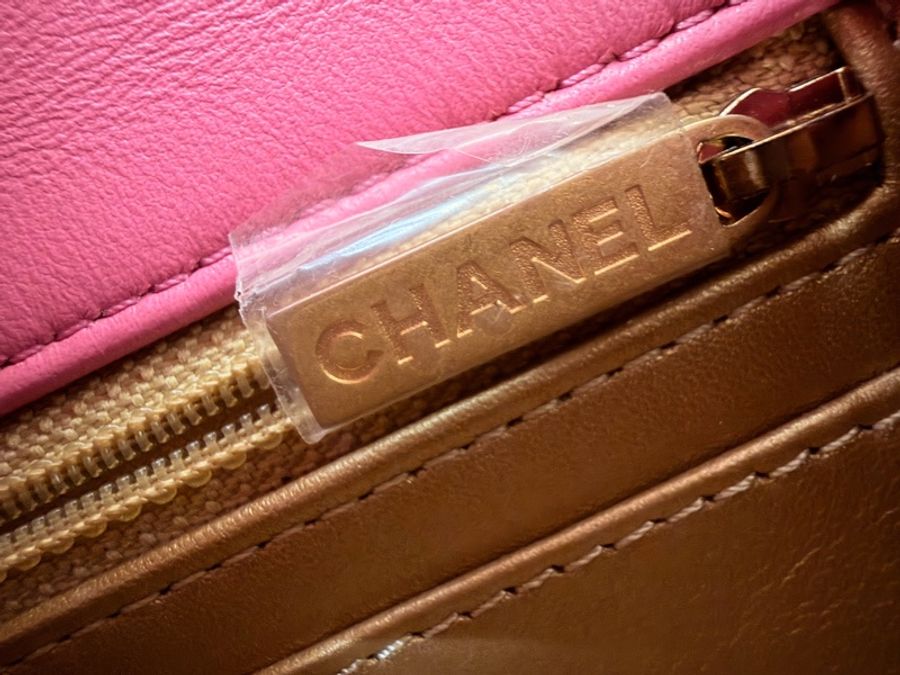 Chanel 芭比粉羊皮金球菱格紋mini20-20