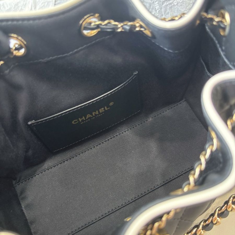 近新品 香奈兒/Chanel 25Bag Mini 黑白拼色牛皮鏈條包-8