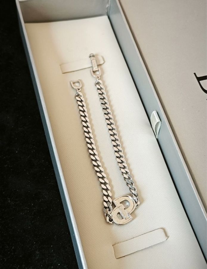 【絕美銀鏈✨全網最甜✨】Dior 鑲鑽CD字母銀色 手鍊-1