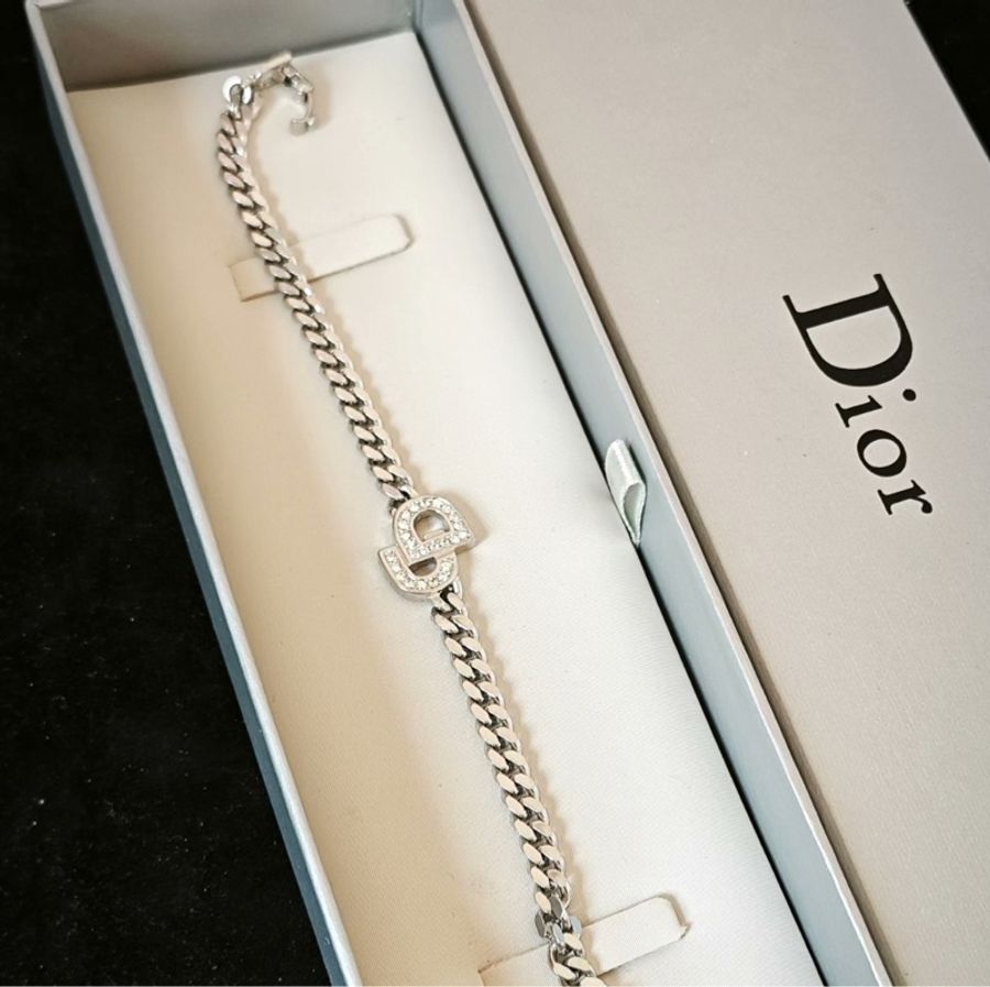 【絕美銀鏈✨全網最甜✨】Dior 鑲鑽CD字母銀色 手鍊-5