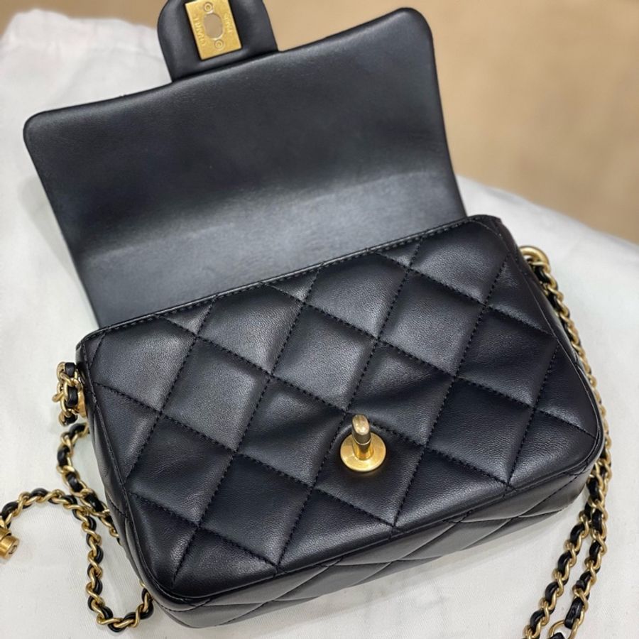 Chanel香奈兒 黑色珍珠風衣扣方胖子 保存很好 五金亮 包型飽滿-5