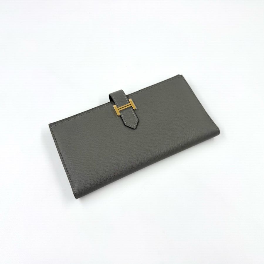 HERMES 🩶OL積雨雲灰Epsom皮金H釦Bearn長夾-4