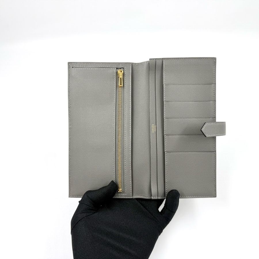 HERMES 🩶OL積雨雲灰Epsom皮金H釦Bearn長夾-8