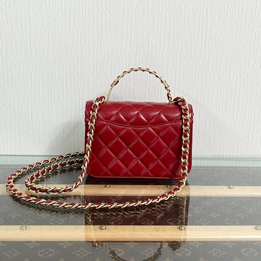 CHANEL 酒紅色金扣鴛鴦扣手柄 肩背斜背鏈條包 17*12*5 98新配件塵袋-6