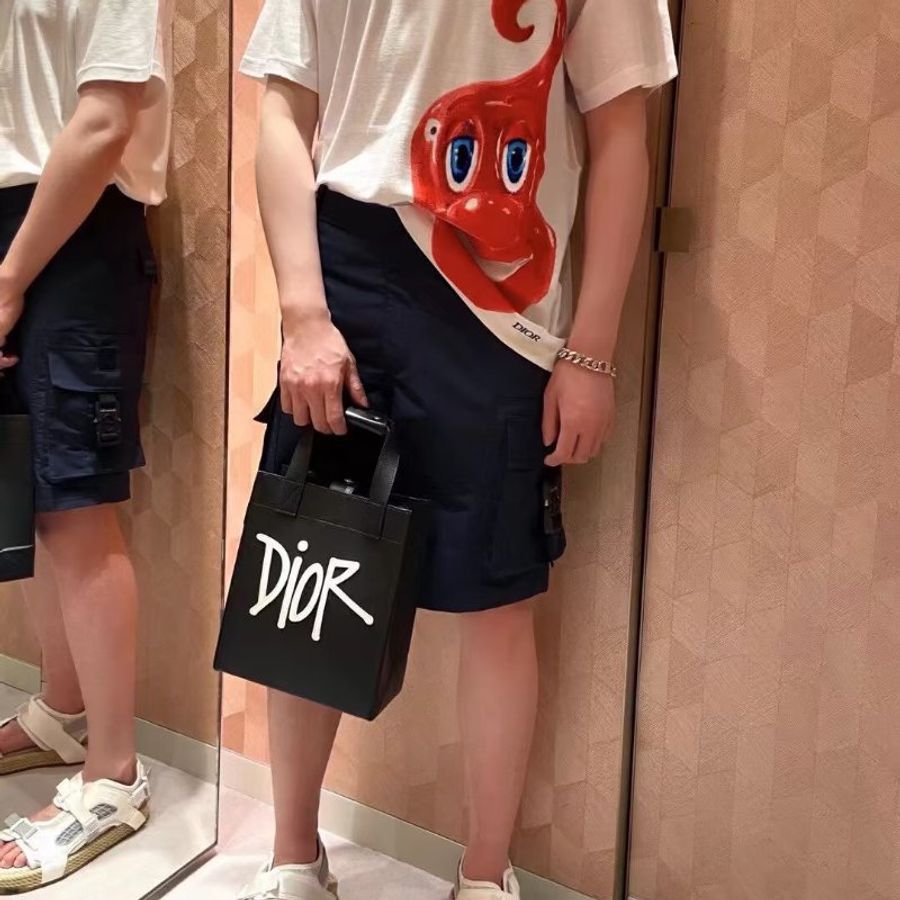 DIOR 黑色銀扣白色Iogo字母 手提琴譜包 21*25*10 98新配件塵袋-1