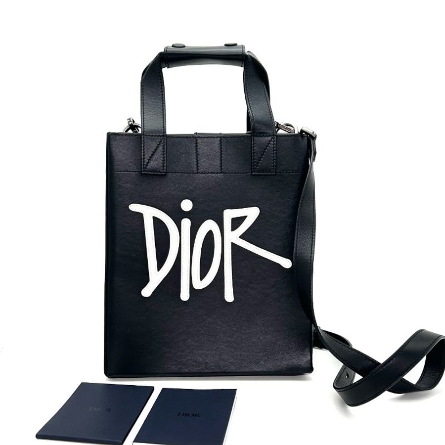 DIOR 黑色銀扣白色Iogo字母 手提琴譜包 21*25*10 98新配件塵袋-2