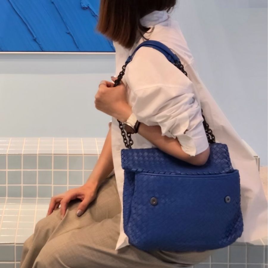 【知性藝術氣質💜容量非常大✨】BV奧林匹克 藍紫色 編織單肩包|托特包-8