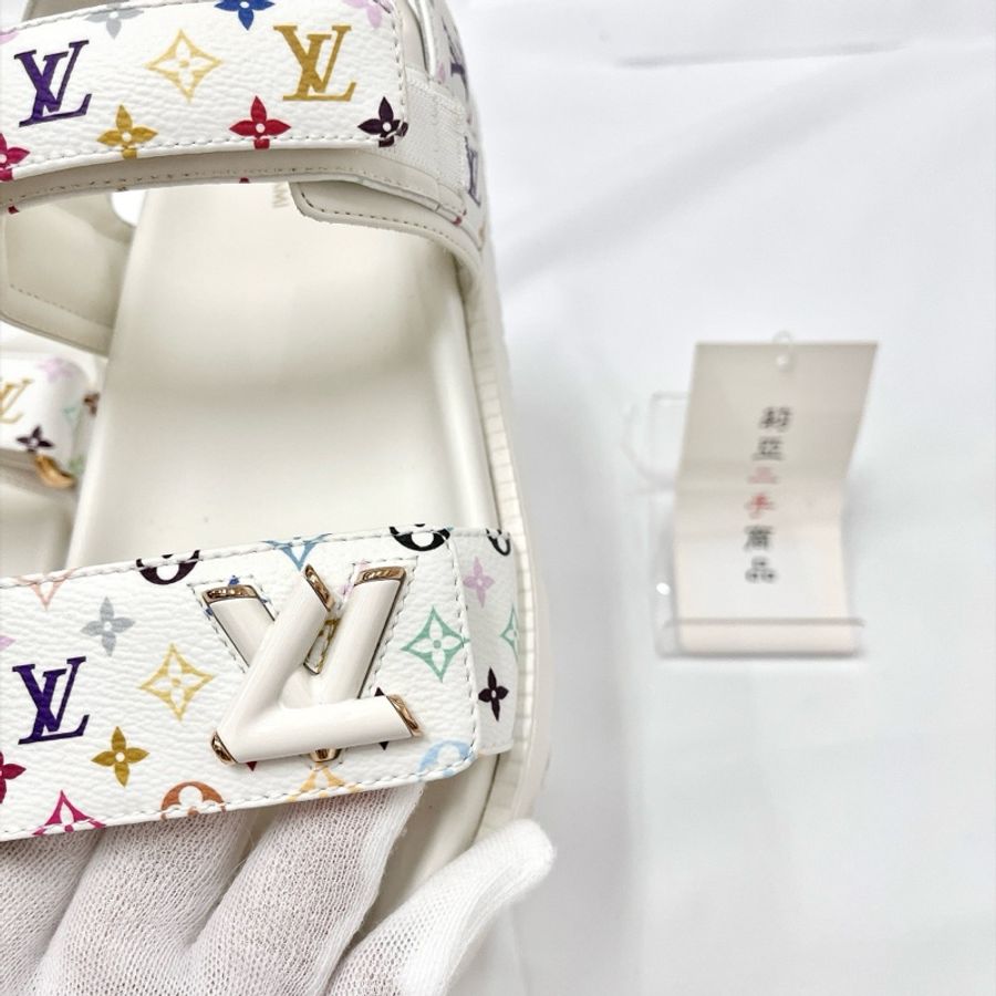 莉亞精品♡ LV 白彩魔鬼氈涼拖鞋 38 二手-4