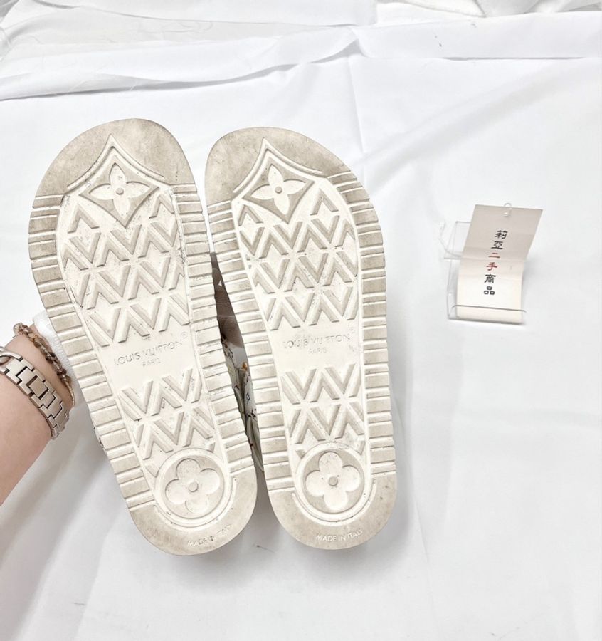 莉亞精品♡ LV 白彩魔鬼氈涼拖鞋 38 二手-9