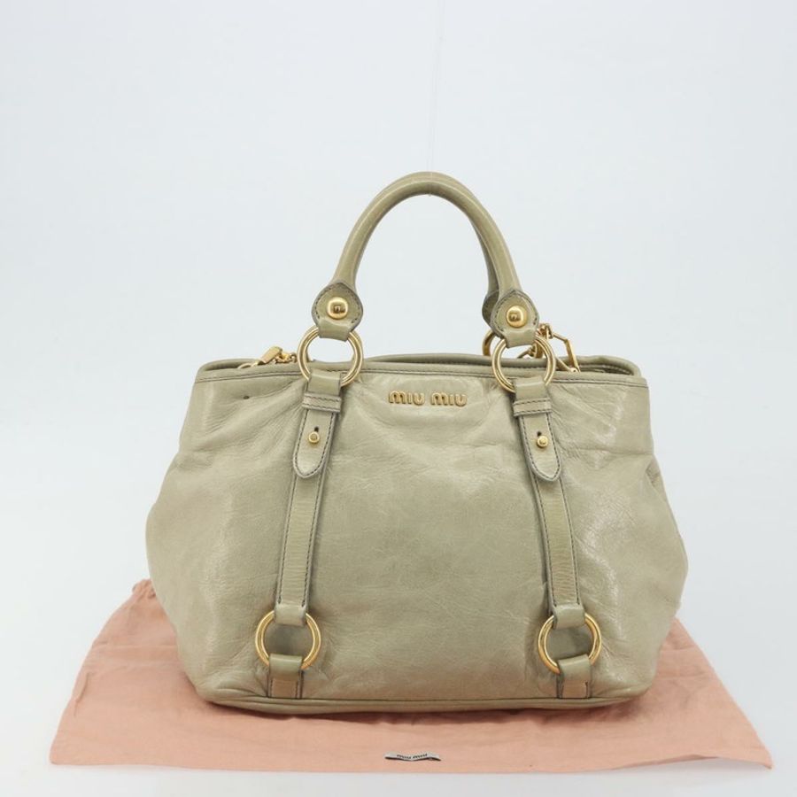 【日本直送】Miu Miu 手提包 皮革 兩用 米色 金色 正品 194764V-11