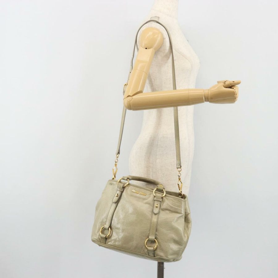 【日本直送】Miu Miu 手提包 皮革 兩用 米色 金色 正品 194764V-25