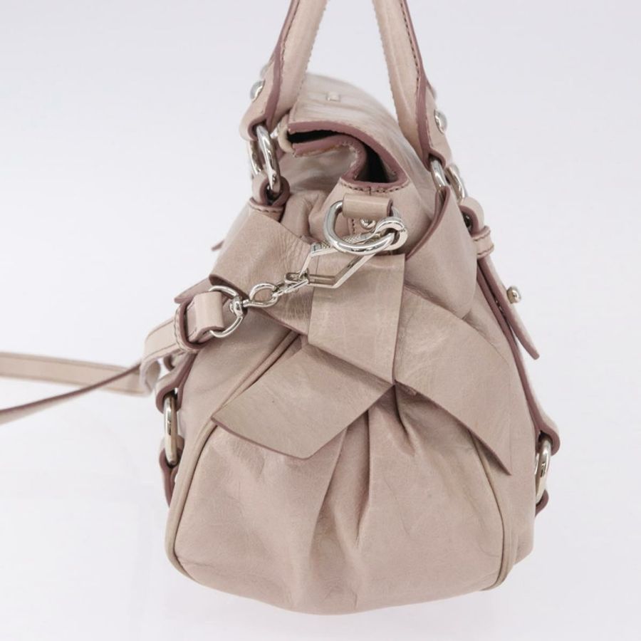 【日本直送】Miu Miu 側邊緞帶手提包 皮革 兩用 粉紅色 銀色 正品 bs36679V-2