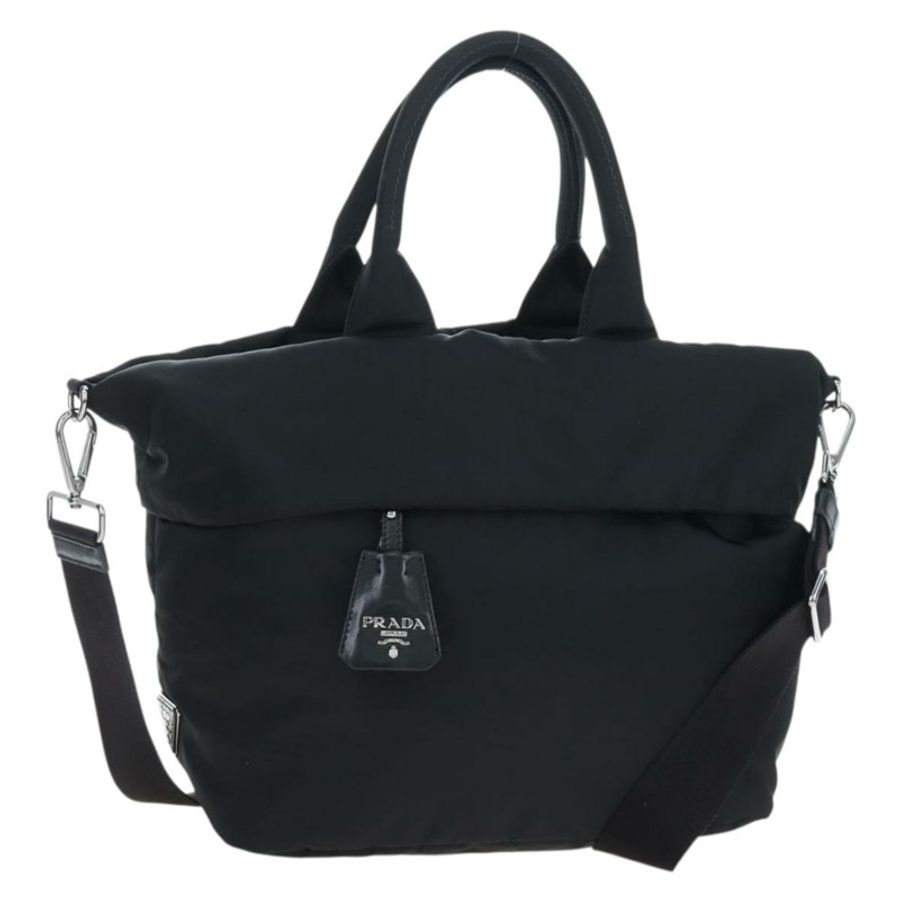 【日本直送】PRADA 雙面手袋 尼龍材質 2way 黑色 銀色 Auth 192253V-0