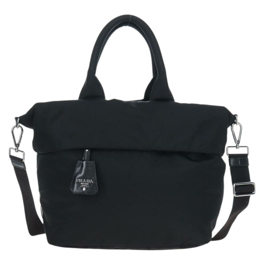 【日本直送】PRADA 雙面手袋 尼龍材質 2way 黑色 銀色 Auth 192253V-12