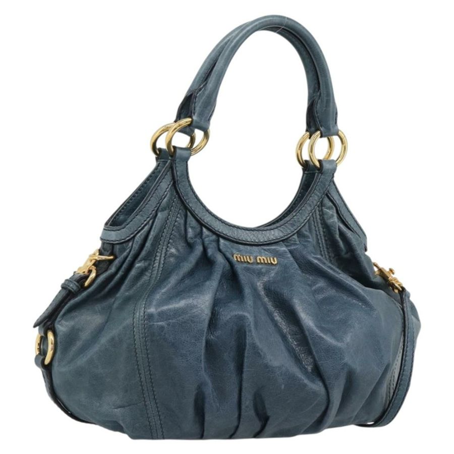 【日本直送】Miu Miu 皮革雙肩包,海軍藍/金色,正品 195286M-0