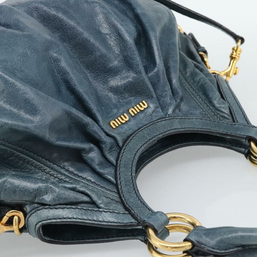 【日本直送】Miu Miu 皮革雙肩包,海軍藍/金色,正品 195286M-5
