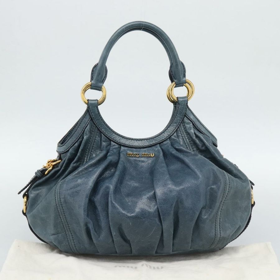 【日本直送】Miu Miu 皮革雙肩包,海軍藍/金色,正品 195286M-11