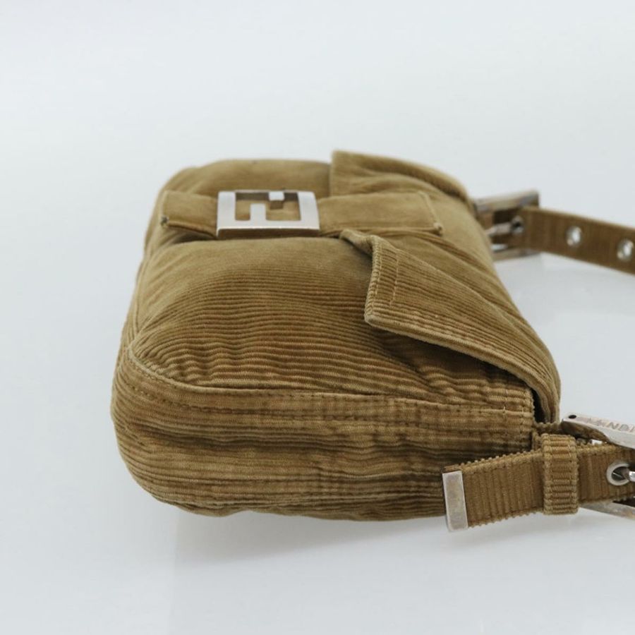 【日本直送】FENDI Mamma Baguette 肩背包 燈芯絨 米色 銀色 正品 193421V-3