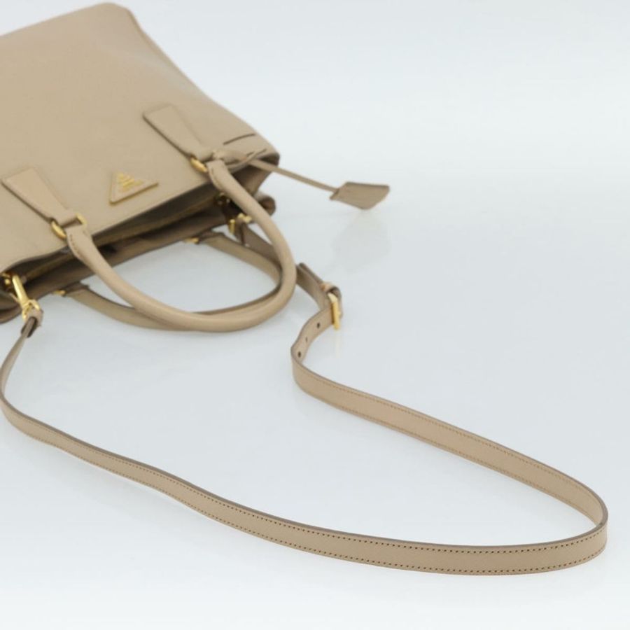 【日本直送】PRADA Galleria 手提包 Safiano 2way 米色金色 Auth 194655A-7