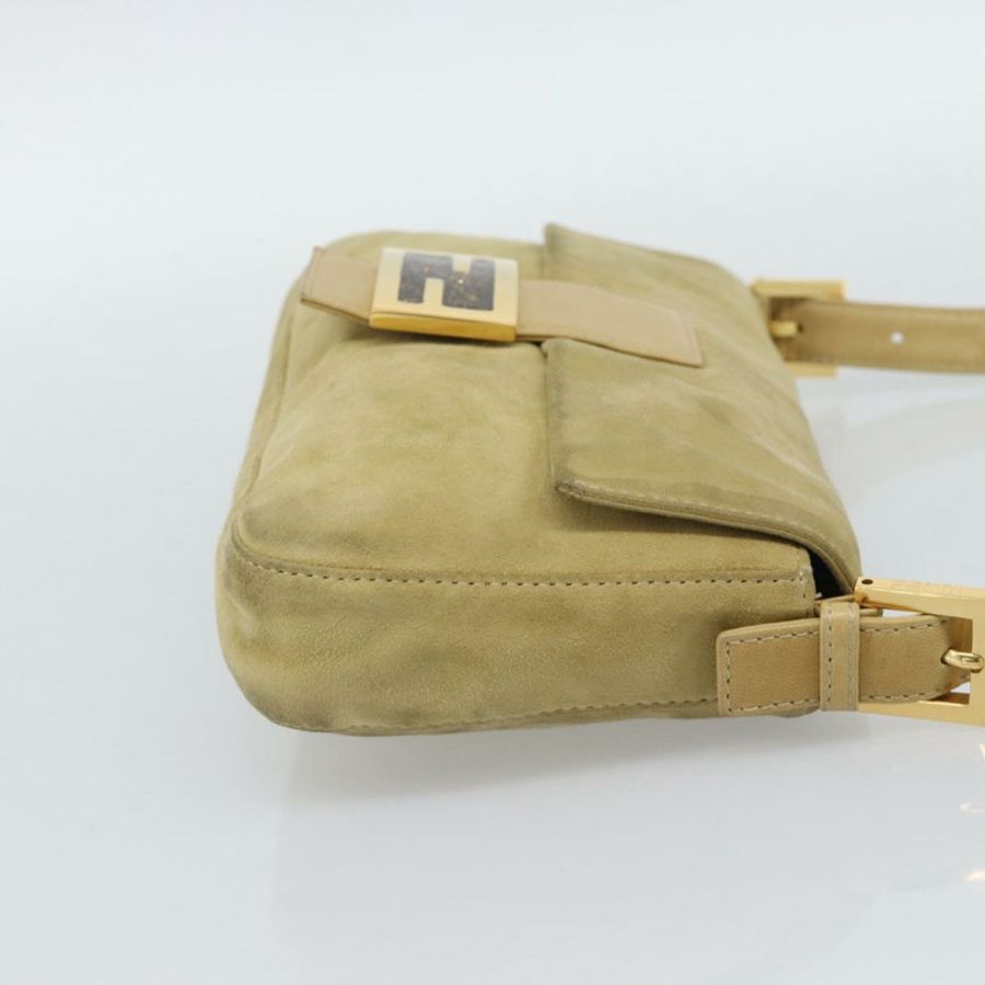 【日本直送】FENDI Mamma Baguette 肩背包 麂皮 米色 金色 正品 194704V-3