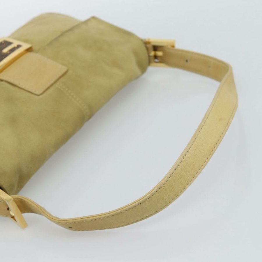 【日本直送】FENDI Mamma Baguette 肩背包 麂皮 米色 金色 正品 194704V-6