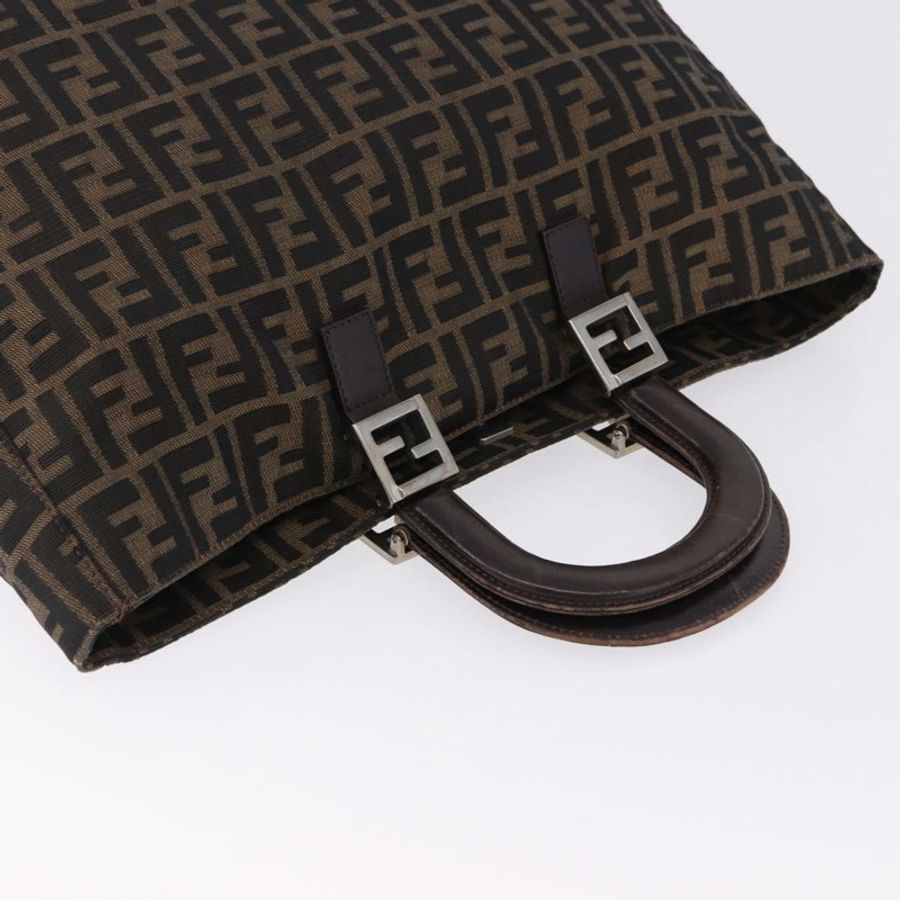 【日本直送】FENDI Zucca帆布手提包 棕色 銀色 正品 ka5463A-5