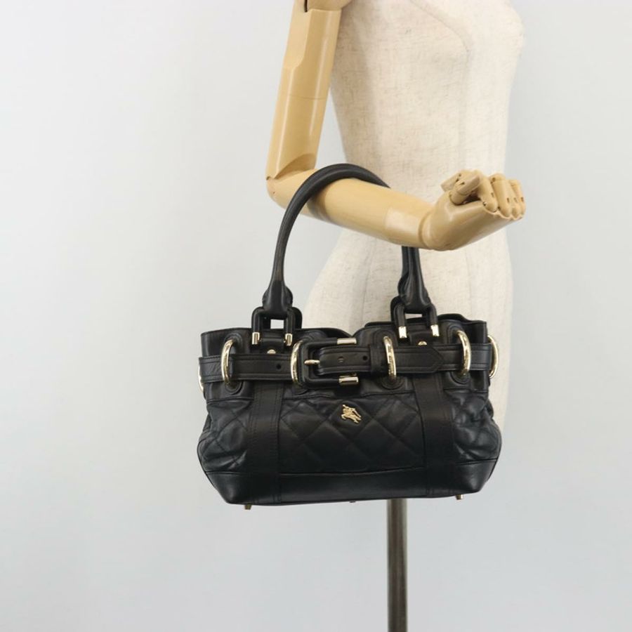 【日本直送】BURBERRY 手提包 皮革 黑色 金色 正品 am12226V-25