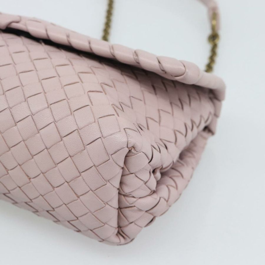【日本直送】BOTTEGA VENETA INTRECCIATO 鏈條肩背包 皮革 粉紅色 金色裝飾 正品 194846V-8