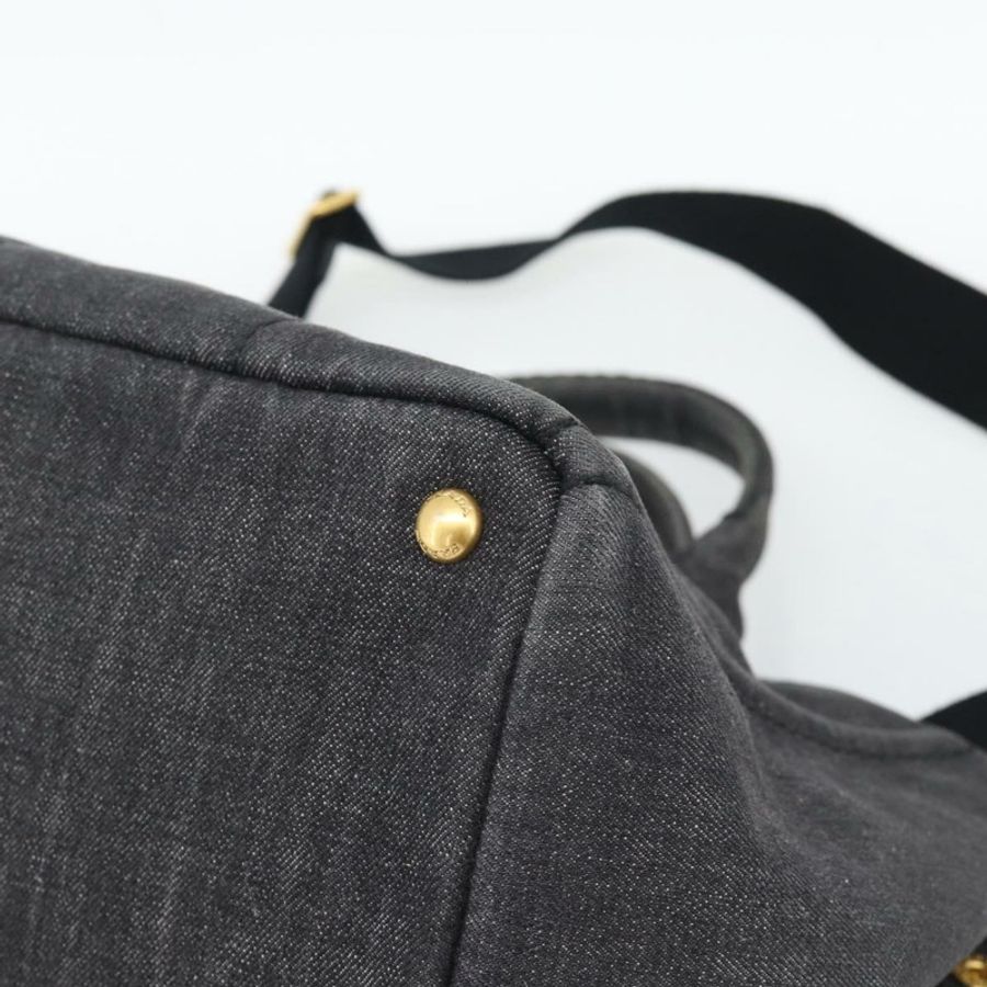 【日本直送】PRADA Canapa MM 手提包 牛仔布 2way 黑色 金色 Auth 194841V-8
